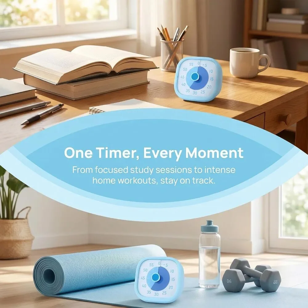 60 Minute Digital Visual Timer Loud Alarm Countdown Kitchen Student Clock Blue